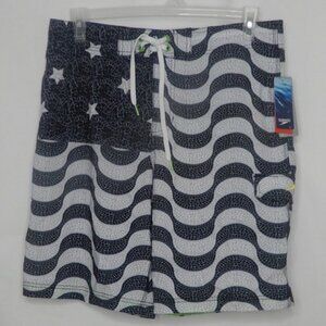 Speedo Black/White Flag Stretch Swim Trunks NWT